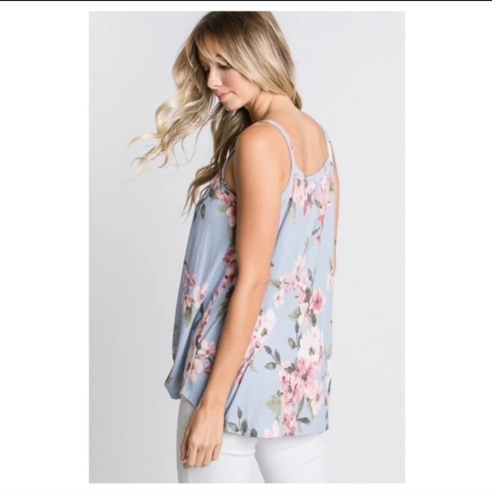 Hopley Floral Spaghetti Strap Tank Top With Knot on the Side Detail-S & L - Picture 6 of 14